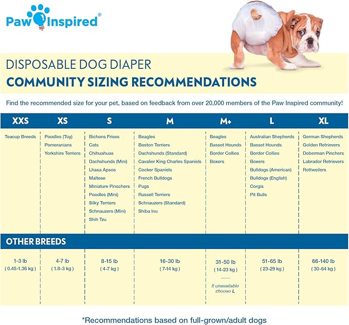 Paw Inspired Disposable Dog Diapers | Female Dog Diapers Ultra Protection | Diapers for Dogs in Heat, Excitable Urination, or Incontinence (12&144 Count) (Large (12 Count))