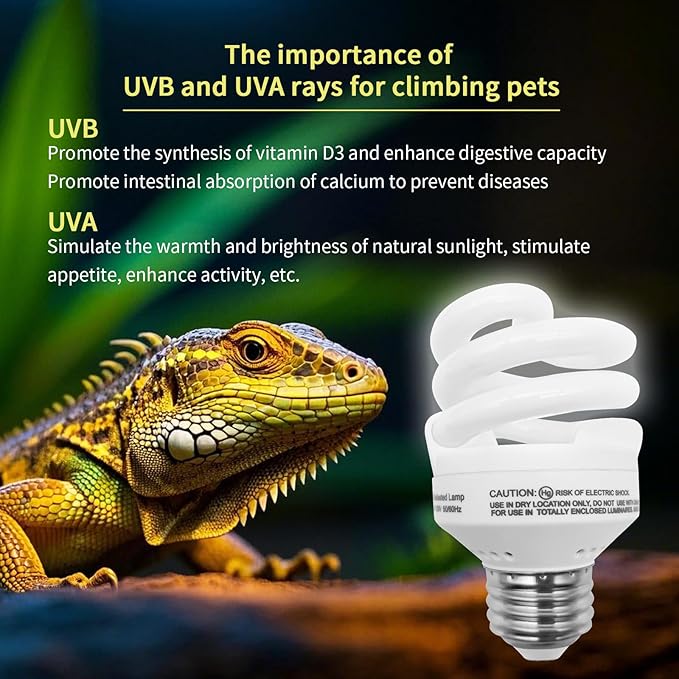 UVB Light Bulb for Reptiles, 9W 10.0 UVA UVB Heat Lamp Bulbs Ideal for Rainforest Reptiles, Bearded Dragons Lizard Turtle Tortoise Iguanas Chameleons Snake (2 Pack)