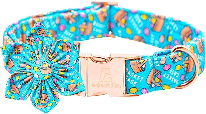 Lionheart glory Easter Day Dog Collar with Flower Dog Collar for Medium Dogs, Easter Egg Dogs Collars Colorful Spring Collars Flowers Puppy