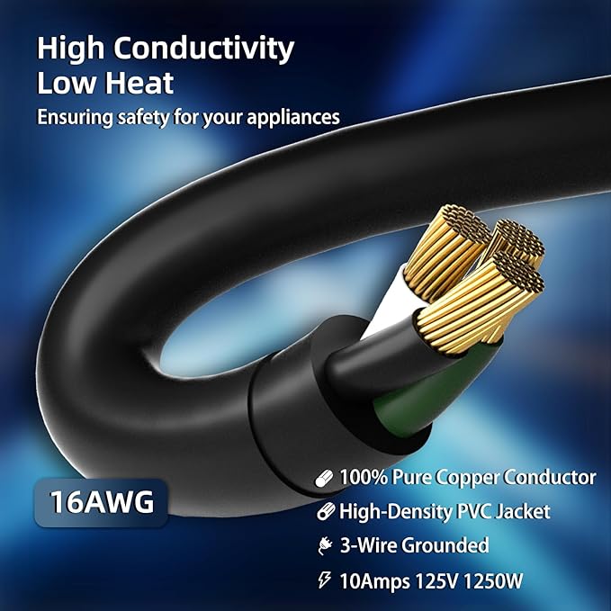 300 FT Outdoor Extension Cord Waterproof, Black, 3-Prong Power Cord, 16 AWG SJTW, 10A 1250W, Grounded, General Purpose Long Extension Cord for Lawn & Garden