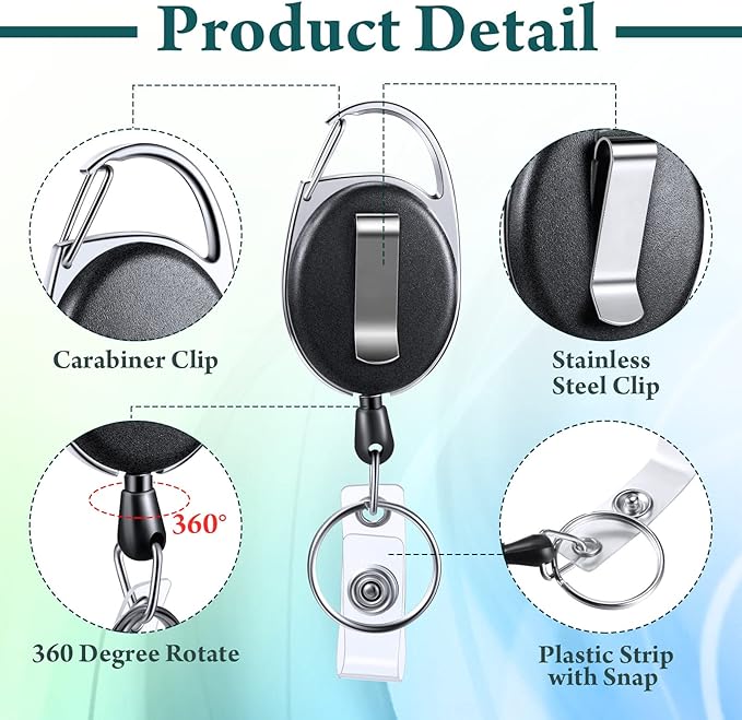 Laumoi 150 Packs Retractable ID Badge Holder Name ID Badge Reel Clips Keychain with Belt Clip and Key Ring for Office Worker Doctor Nurse Employee (Black)