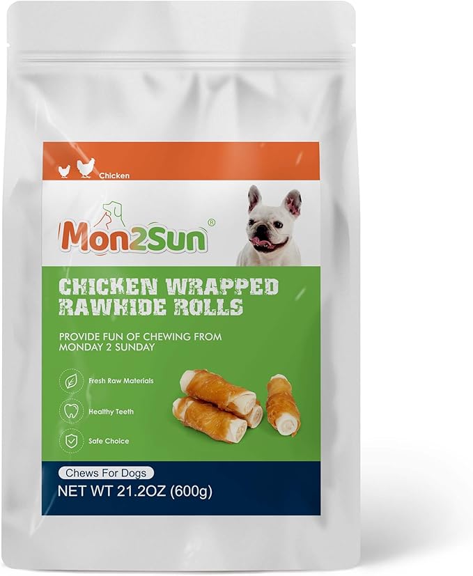 MON2SUN Dog Treats, 2.5 Inch Chicken Wrapped Rawhide Rolls, Teeth Cleaning Chews with High Protein for Small Dogs, 21.2 oz (32 Count - Pack of 1)