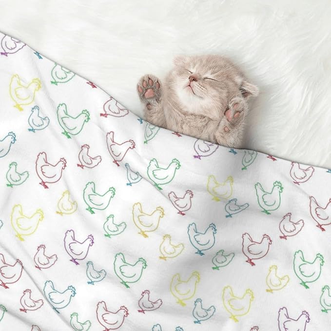 Dog and Cat Blanket in One, Hens Chicken Rainbow, Double Sided Plush Throw with Raised Dot Pattern on One Side and Flat Velvet on Other for Variety
