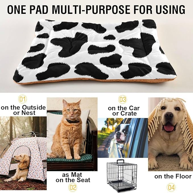 Cow Print Pet Bed Cute Dog Bed Mat Absorbing Non Slip Pad Pet Sleeping Mat for Small, Medium, and Large Dogs Puppy Cat 24 in x 18 in
