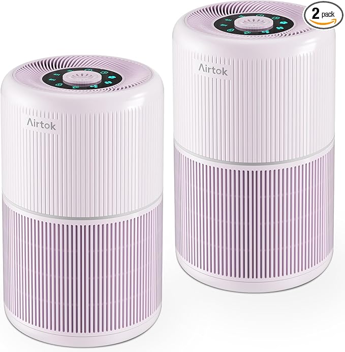 2 Pack Air Purifier for Home Bedroom with H13 True HEPA Filter for Smoke, Smokers, Dust, Odors, Pollen, Pet Dander | Quiet 99.9% Removal to 0.1 Microns | Purple Available for California