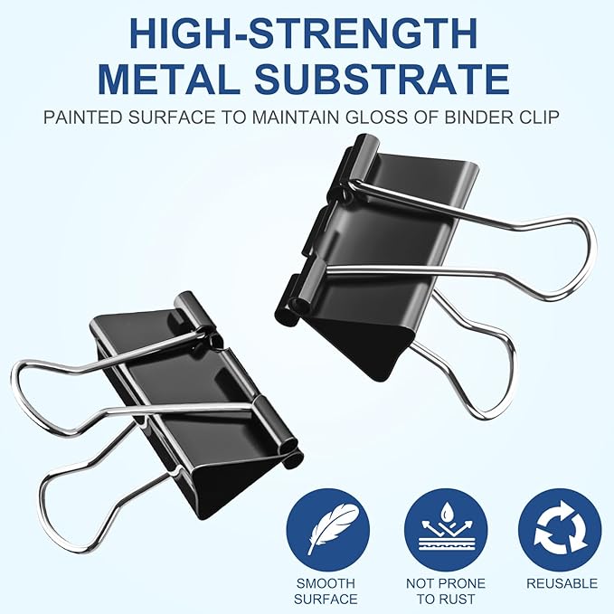 Medium Binder Clips 1.25 Inch (48 Pack) with Container,Binder Clips Medium Size, Big Paper Clips Clamps, Clips for Paperwork, for Office and Home Supplies School, Black