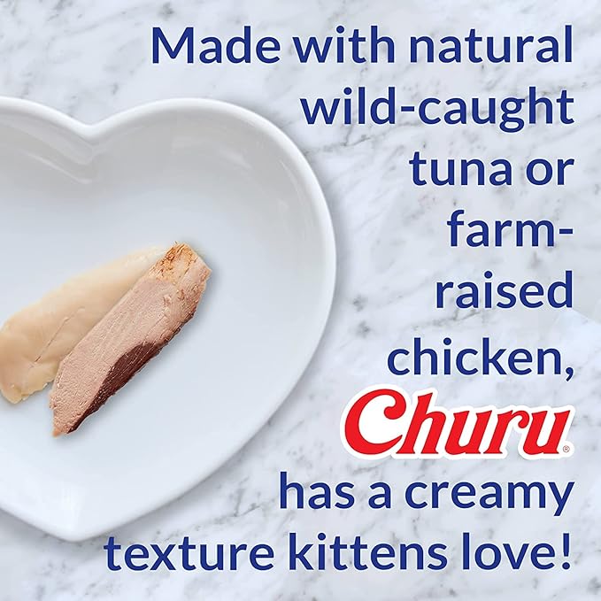 INABA Churu for Kittens, Grain-Free Creamy, Purée Lickable Cat Treats with DHA, EPA, Vitamin E & Taurine, 0.5 Ounces Each, 24 Tubes (4 per Pack), 2 Flavor Variety Pack