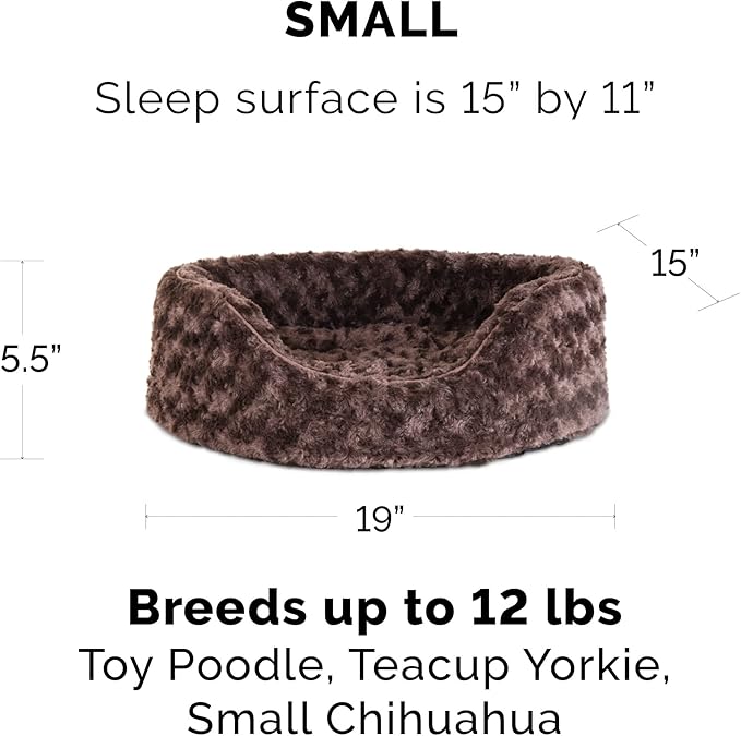 Furhaven Dog Bed for Small Dogs w/Removable Washable Cover & Pillow Cushion Insert, for Dogs Up to 12 lbs - Ultra Plush Faux Fur Oval Lounger - Chocolate, Small (Pack of 3)