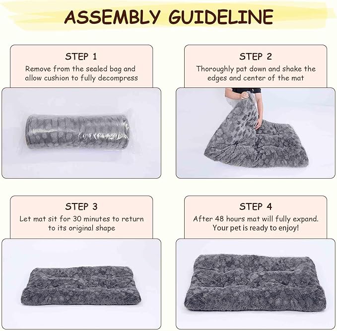 Washable Dog Bed for Small to Large Dogs, Calming Anti Anxiety Medium Dog Bed, Deluxe Plush Faux Fur Crate Beds, Comfy Fluffy Kennel Pad Pet Sleeping Mat Non-Slip Bottom, 35"x22", Dark Grey