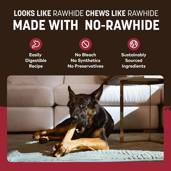 Earth Animal No Hide Chews - Long Lasting Rawhide Free Large Dog Chews Rolls, Beef - 2 Count