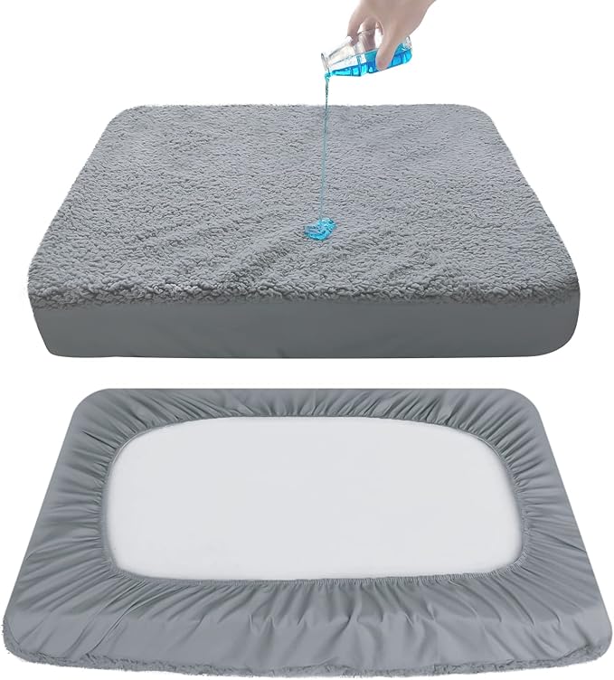Moonsea Dog Bed Covers Soft Plush Replacement Washable, Waterproof Dog Bed Liner Grey, Pet Mattress Cover 30x20 Inches, Cover Only