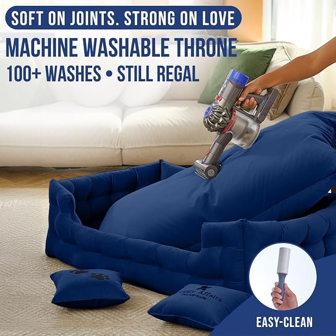 Luxury Dog Bed Chesterfield – Handcrafted Velvet Throne for Dogs | Joint Support, Calming & Temp-Regulating Comfort | Durable 5+ Years, Anti-Claw, Washable 100+ Times – XL, Blue