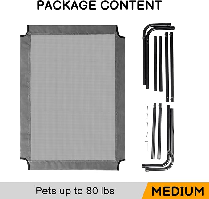 Cooling Elevated Dog Bed Raised Outdoor Dog Cot for Large Dogs,Cooling Pet Cots Bed, Frame with Washable Cooling Breathable Mesh Anti-Slip Feet, Indoor and Outdoor Pet Bed, 50 Inches Light Gray