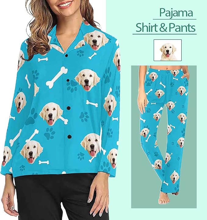 D-Story Personalized Pajamas with 1-8 Faces for Women Men, Custom Christmas Pjs, Pajamas Gifts For Family,Cat Mom,Dog Mom