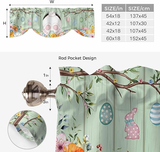 Easter Tie Up Valance Curtains for Windows, Kitchen Curtains Window Shades