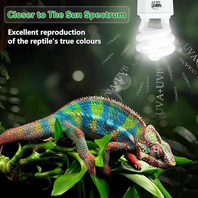 LUCKY HERP UVA UVB Reptile Light 5.0, Tropical UVB 100 Compact Fluorescent Lamp, UVB Light for Reptiles 15W, UVA UVB Reptile Light Bulb, UVB Bulb for Reptiles Chameleons Lizards Tortoises Snakes