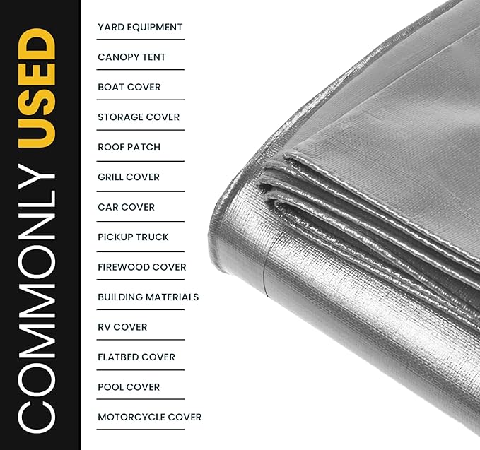 PROTARP Extra Heavy Duty 16 Mil Tarp Cover, Waterproof, UV Resistant, Rip and Tear Proof, Poly Tarpaulin with Reinforced Edges for Roof, Camping, Patio, Pool, Boat. (Silver/Black 24′ X 24′)