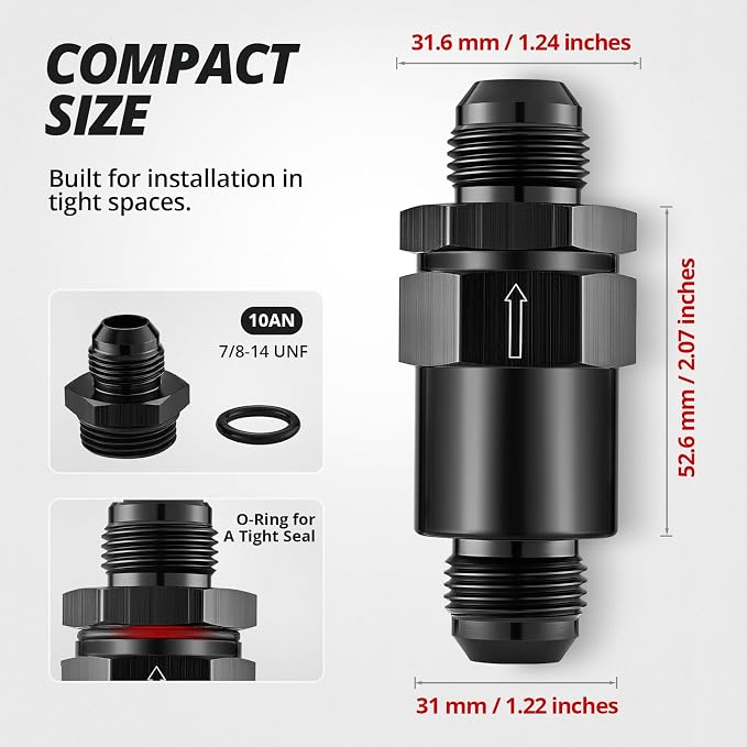 EVIL ENERGY 10AN Billet Inline Fuel Filter 30 Micron Aluminum Black