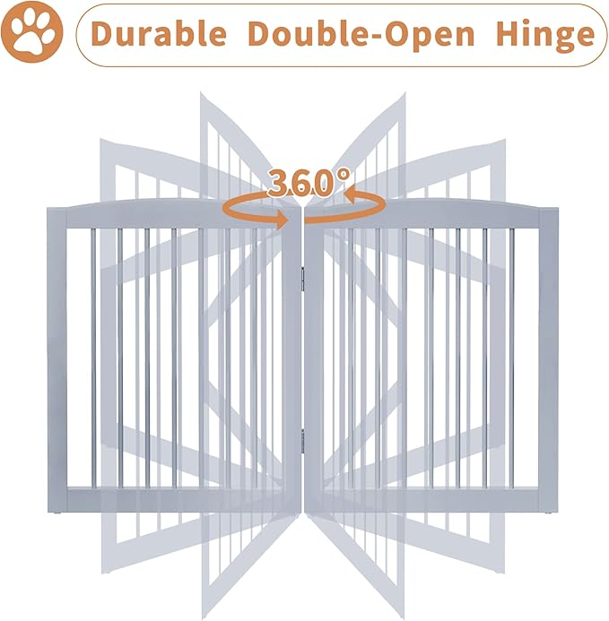 Freestanding Pet Gate for Dogs, Foldable Wooden Dog Gate for House, Indoor Dog Gate for Stair, Doorway, Gates for Dogs Indoor, 80 Inch Wide, 4 Panels 24", Grey
