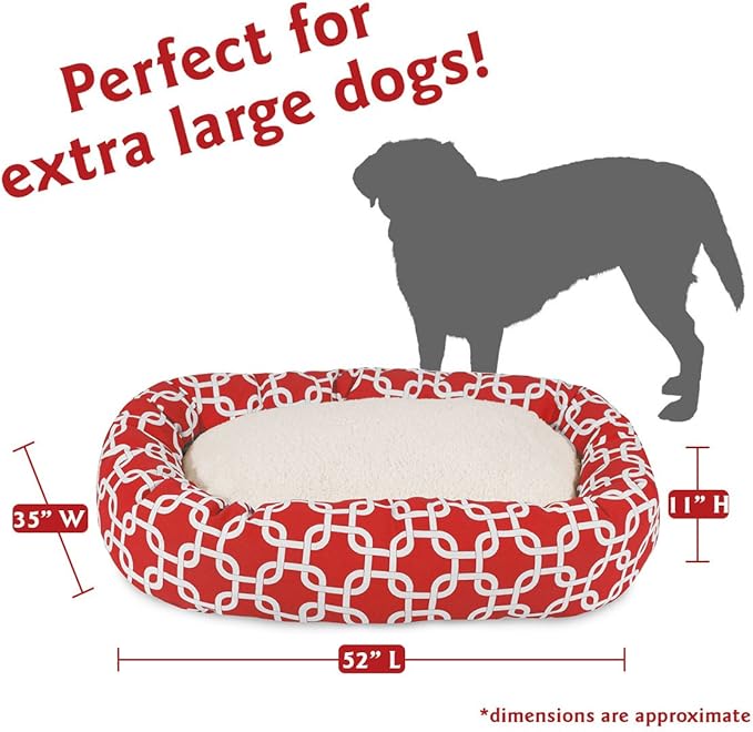 Majestic Pet 52 Inch Links Sherpa Calming Dog Bed Washable – Cozy Soft Round Dog Bed with Spine for Head Support - Fluffy Donut Dog Bed 52x35x11 (inch) – Round Pet Bed X- Large - RED