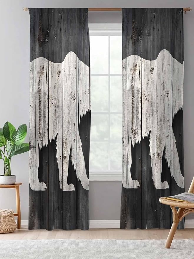 Sheer Curtains 84 Inches Long, Farmhouse Country Rustic Wooden Grain Privacy