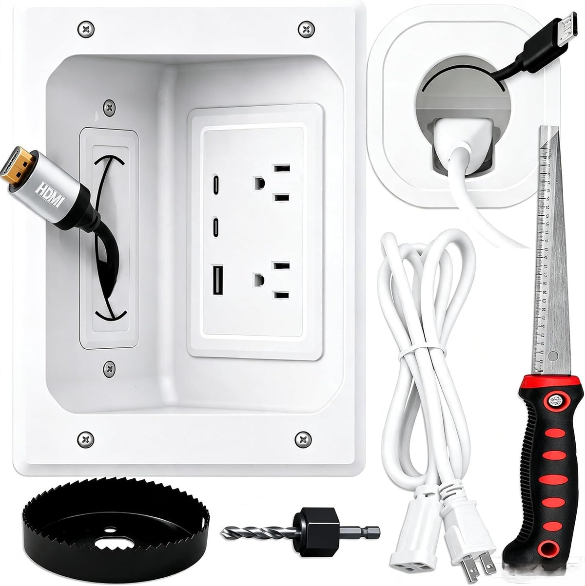 in Wall Cable Management Kit TV Cable Hider Wall Kit Recessed TV Outlet Box