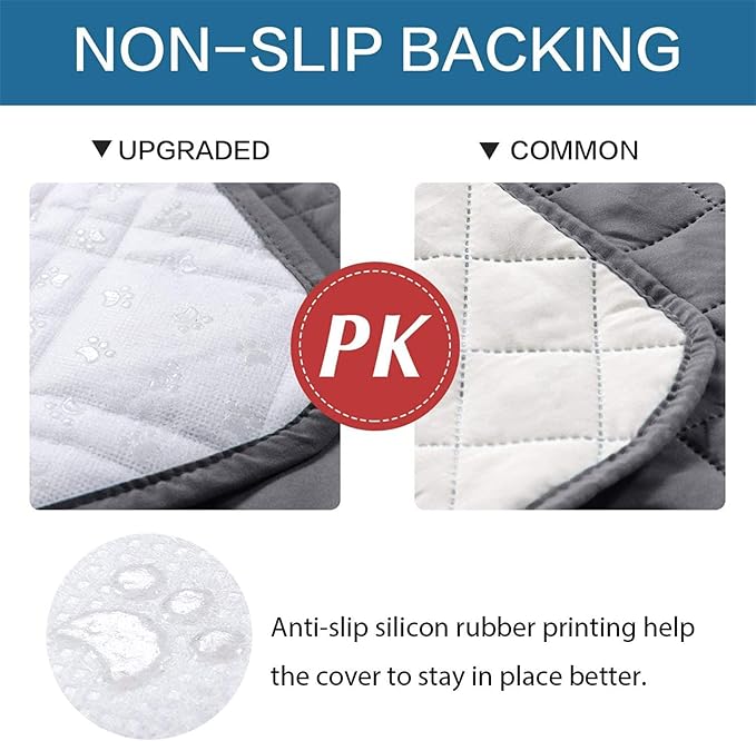 Dog Bed Cover Waterproof Microfiber Quilted Mattress Cover Pet Mat Silicon Non Slip 9 Size Furniture Protectors for Bed Sofa Couch (132 x 208 cm/52 x 82 in,Grey)