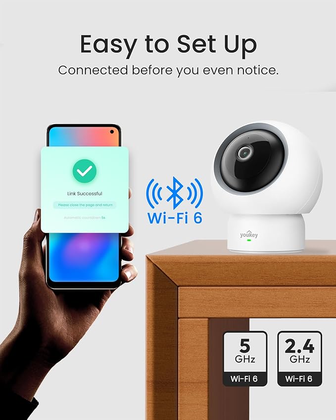 youkey 2.5K HD Indoor Pet Camera, Two-Way Audio Chat to Your Pets, 360° AI Pet Tracking, Privacy Mode, No Monthly Fees, Pet/Human Detection, Night Vision, WiFi 6（2.4GHz & 5GHz）