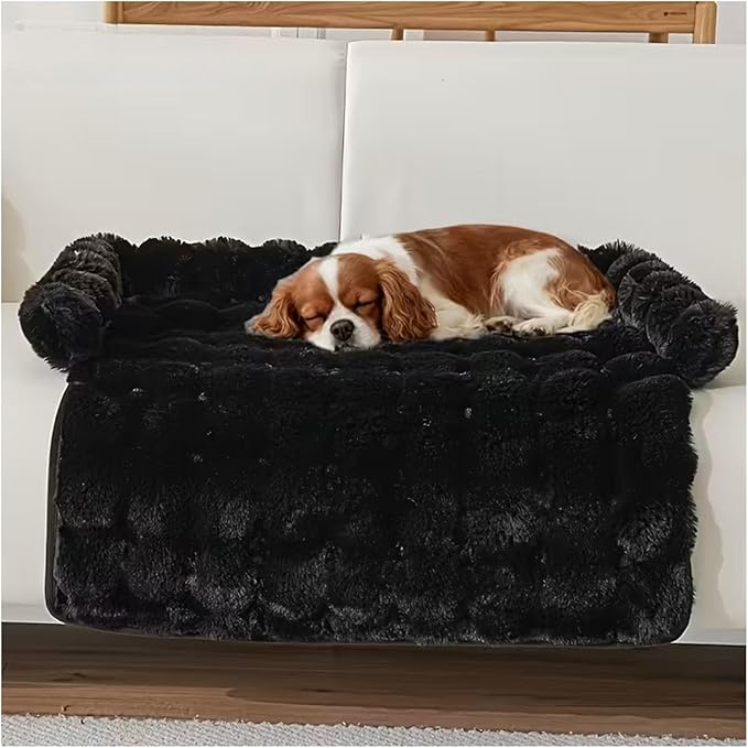 Dream Cloud Pet Sofa Bed, Washable Non-Slip Fluffy Plush Dog Mat for Furniture Protector Mat for Sofa Car & Floor for Small Medium Dogs & Cats (Black)