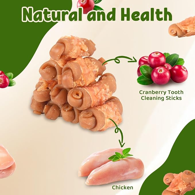 Dog Chewing Bone Chicken Wrapped Cranberry Peanut Butter Bone Dog Treat Snacks Teeth Cleaning 2.5" 227g