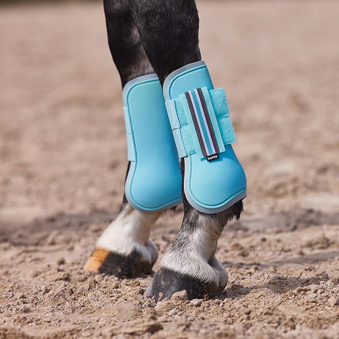 HORZE Adepto Open Front Tendon Boots | Durable Shell with Neoprene Lining - Canal Blue - Warmblood