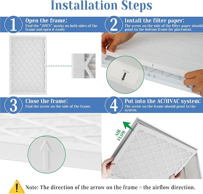16x25x1 MERV 11 Air Filter, Quality AC/HVAC Furnace Filter，1 Reusable ABS Frame