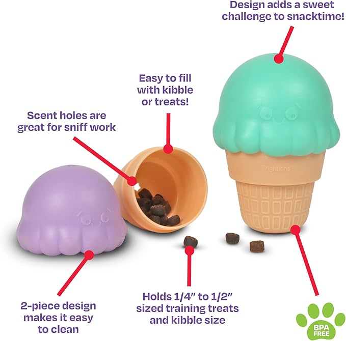 Brightkins Small Ice Cream Treat Dispenser, 2 Pieces, Dog Enrichment and Stimulation Puzzle Toys, Chew Toys