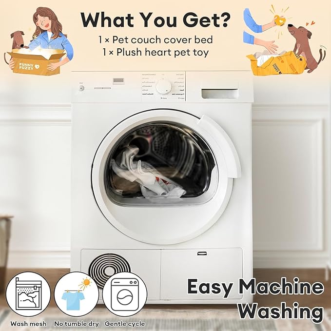 FUNNY FUZZY Pet Fluffy Plush Calming Dog Couch Bed Sofa Protector Washable Pets Mat for Large Medium Small Dogs and Cats (Coffee,47.24 × 37.4 × 6.3 in)