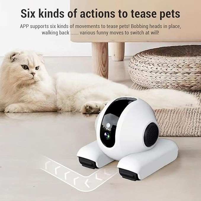 Pet Camera, 1920x1080 HD 2 Way Talk Motion Detection Auto Cruise 360 Rotation, with 6 Actions 8 Sounds for Cats and Dogs, APP Control Storage Indoor Security Camera (64G)