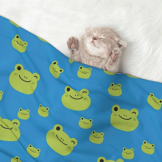 Pet Blanket for Couches and Beds, Colorful Pattern Adorable Frog Face Pattern, Reversible Double Sided Plush Design with Soft Bumpy Texture and Smooth Surface, Furniture Protector