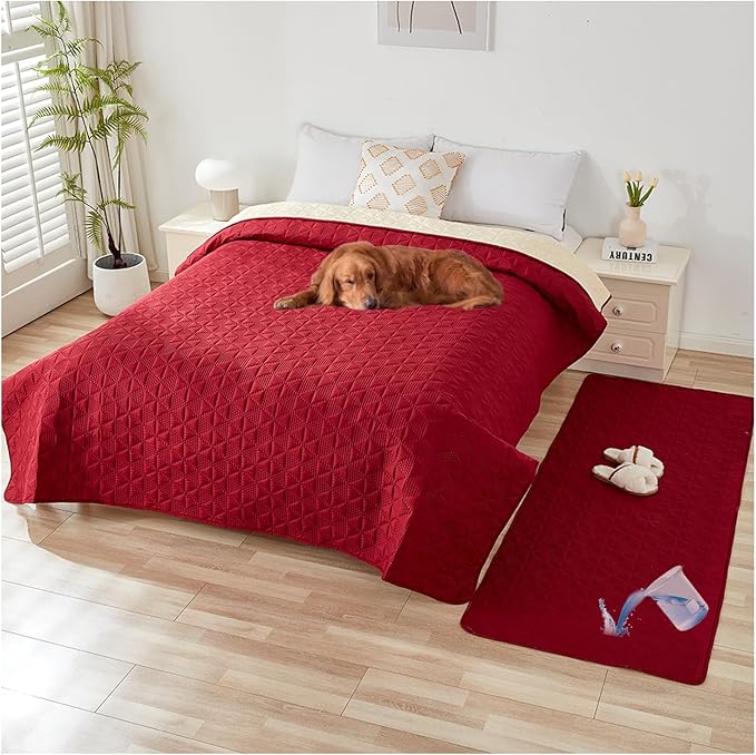 Waterproof Dog Bed Cover Pet Blanket, Soft Pet Couch Covers for Sofa Washable, Bed Couch Sofa Furniture Protector for Puppy Cat Kids (Red,100 * 127 CM)