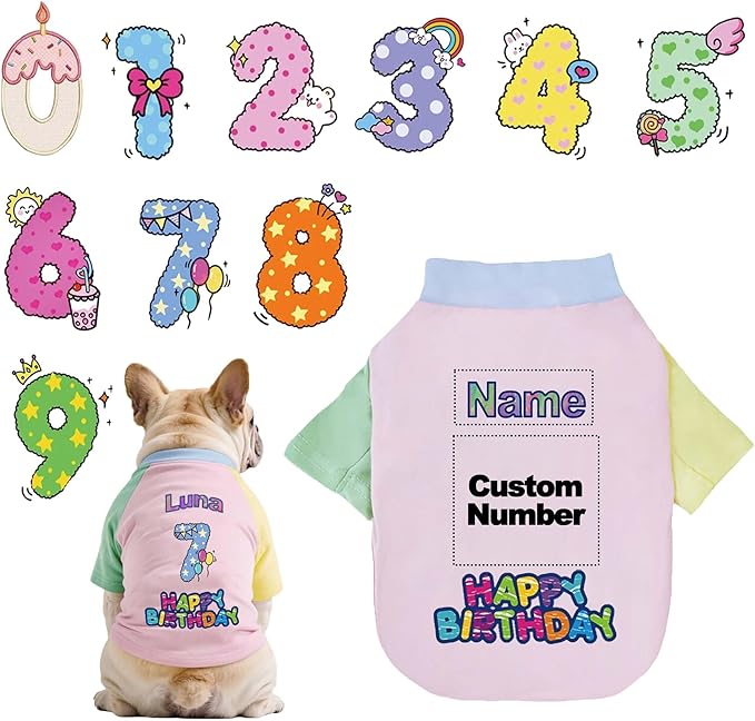 Custom Dog Birthday Shirt,Personalized Pet Apparel Print with Name Age Number,Pet Birthday Outfit,Lightweight Breathable Cotton Vest for Small Medium Large Dogs Cat (Dopamine Pink, Medium)