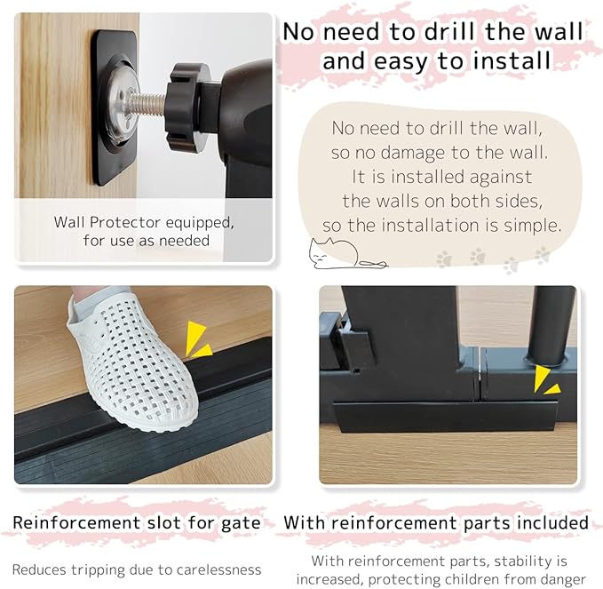 Lumizone Extra Tall Cat Gate 61.02" High Pressure Mounted Extra Wide 55.12"-59.24" (17Sizes) 1.37" Gap No Drilling Auto-Close Tall Pet Gate for Dogs (Black, 55.12"-59.24" W)