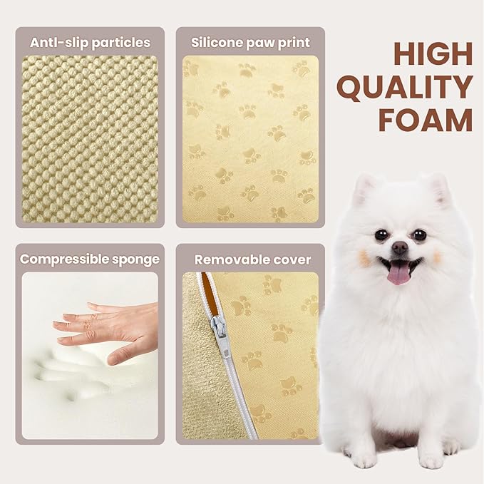 Dog Stairs for Small Dogs, High Density Foam Dog Steps, Extra Wide Non-Slip Pet Ramp for High Beds Or Couch, Soft Doggie Ladder for Dogs Injured, Older Pets, Small Cats, 3 Stpes,Camel