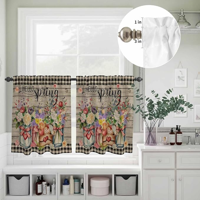 Spring Flowers Kitchen Curtains Set 3 Piece