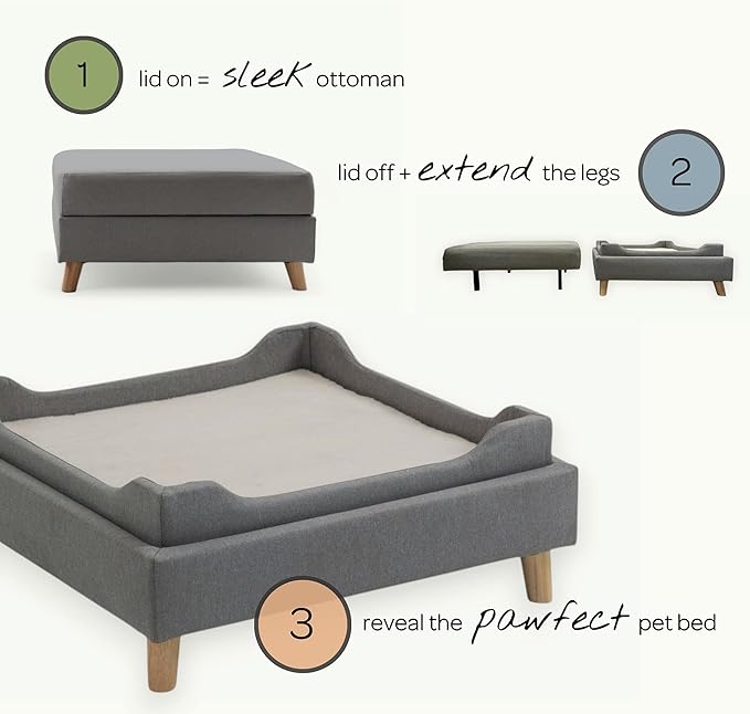 4 Cats & Dogs Otto Pet Ottoman – 3-in-1 Ottoman with Sunken Dog Bed, Foldable Legs, 35.5" x 15.75" x 18.5", Soft Cushion, Engineered Wood, Sisal Rope – Stylish & Functional Small Space Pet Furniture