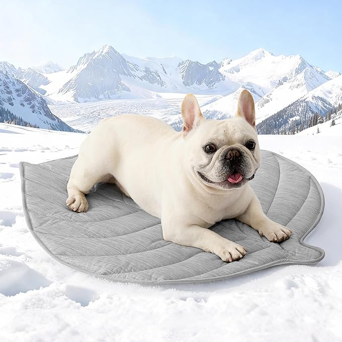 Dog Cooling Mat, Q-Max > 0.4 Leaf Shaped Pet Pad, Liquid Pee Proof Summer Mat for Cats, Washable Sleep Blanket for Bed Couch Floor Indoor, 33x28 inch, Silver Grey