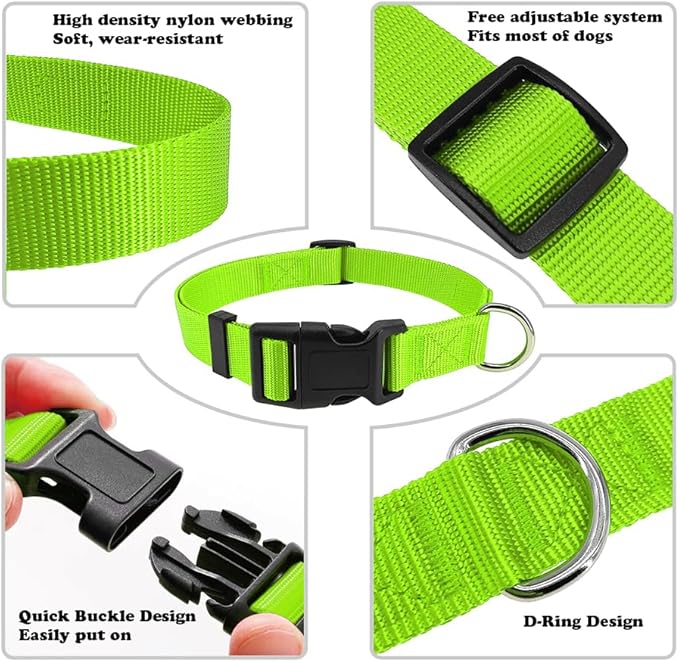 Dog Collar Green Basic Dog Collars with Breathable Quick Release Nylon Pet Collar for Puppy Small Medium Large Dogs Boy Girl