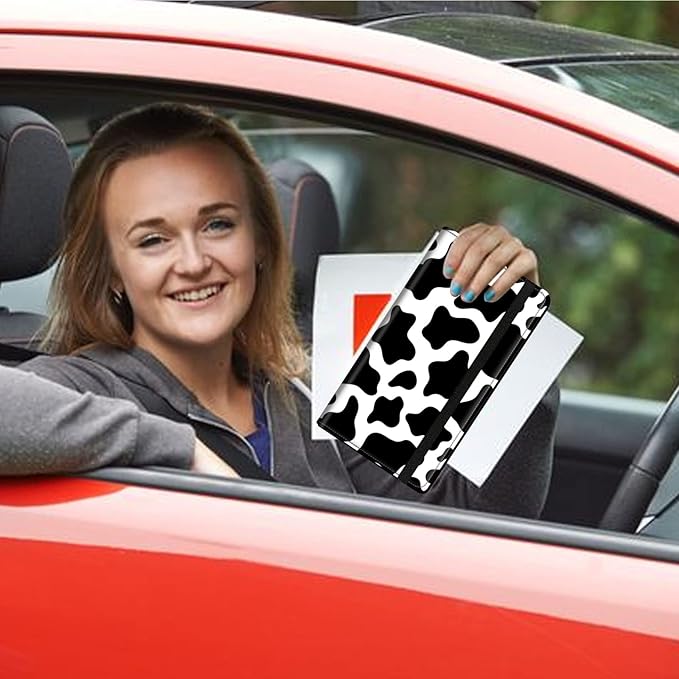 Car Registration and Insurance Holder, Leather Car Glove Box Organizer, Cool Car Accessories for ID, Driver's License Cards & Essential Document, business cards, Men&Women,Cute Cow