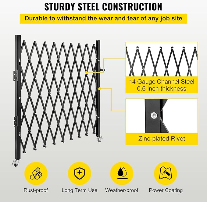 VEVOR Folding Security Door, 87" H x 85" W Accordion Gate, Steel Scissor Gate with Padlock