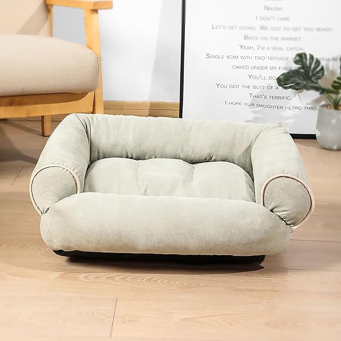 Suede Sofa Dog Bed, Multiple Sizes Orthopedic Memory Foam Mattress, Durable and Calming, Washable Dog Bed with Anti-Slip Bottom XL LightGreen