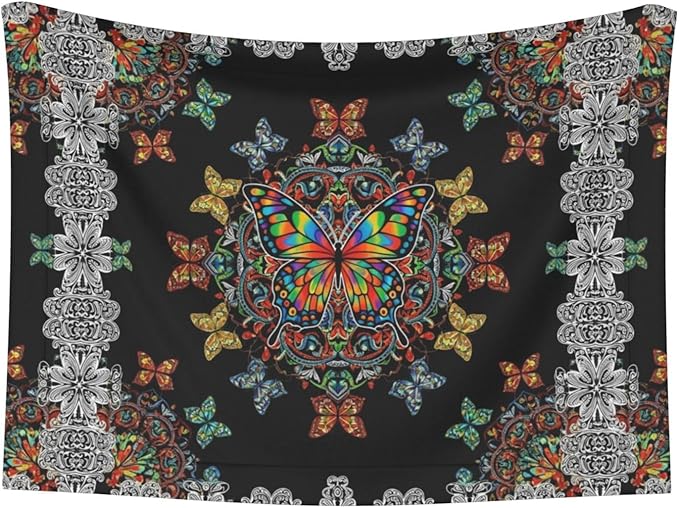 Reversible Plush Dot Pet Blanket for Dogs and Cats, Butterflies Mandala Rainbow Art Black and White, Ultra Soft Two Sided Design with Warm Fuzzy Side and Smooth Side for Comfort