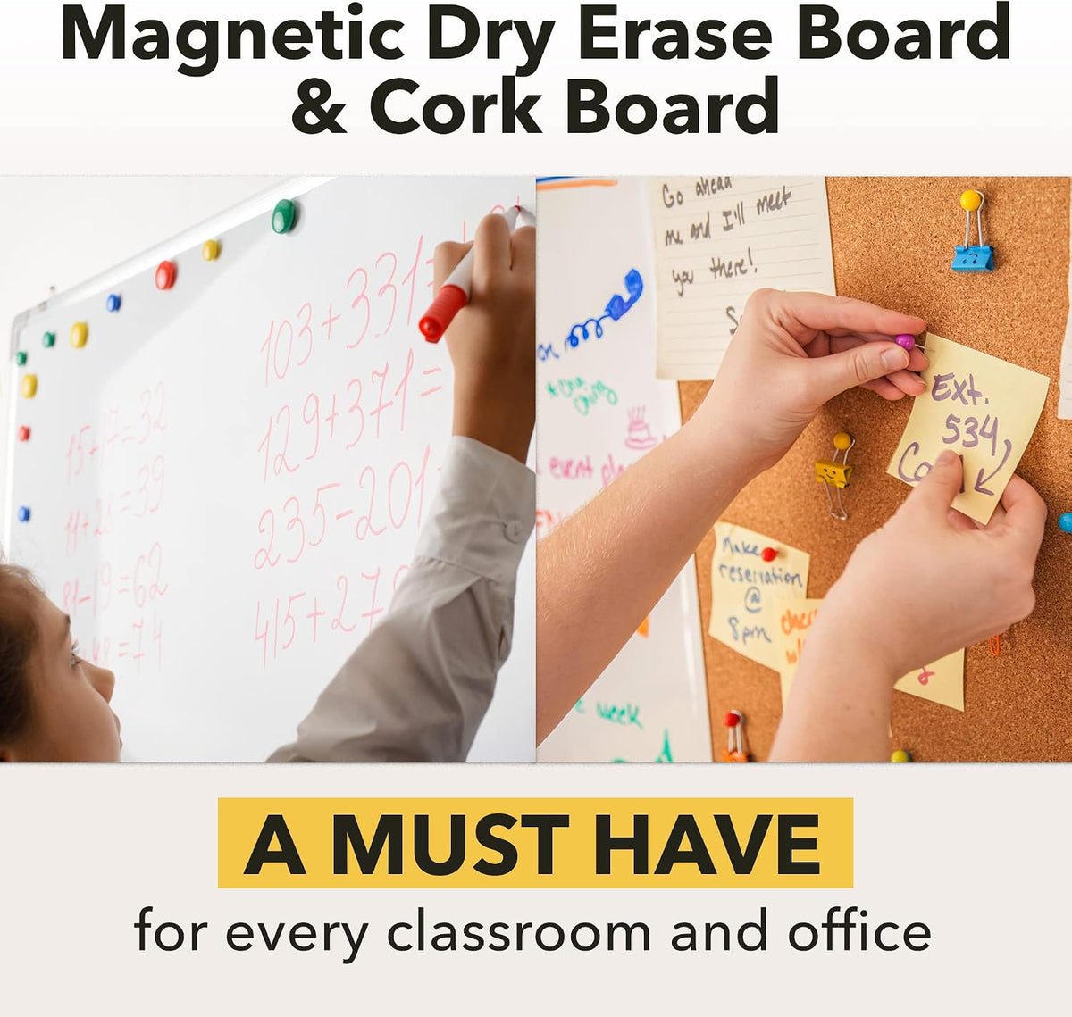 Besso Vision Board 2026: Dry Erase Cork Board Combo Set - 20" x 28" Magnetic White Board and Cork Bulletin Combination Board, Use as Message Board, Memo Board - w/Markers, Eraser, Magnets, Push Pins