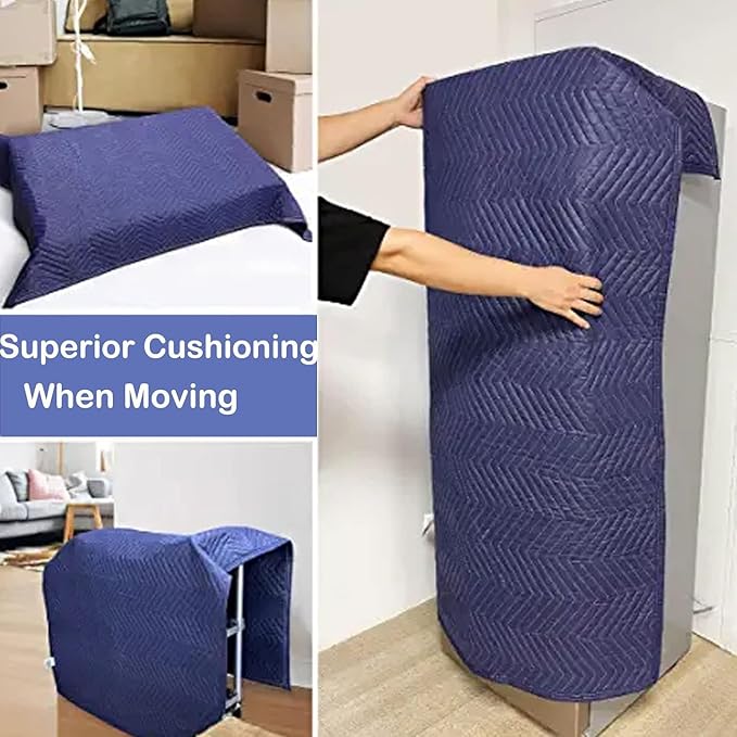 1 Pack Moving Blankets Heavy Duty 80"x72" Quilted Packing Blankets for Moving Furniture Padded Shipping Furniture Mover Blue
